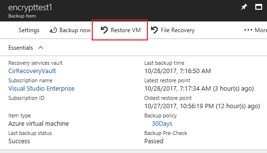 encrypted azure server recovery