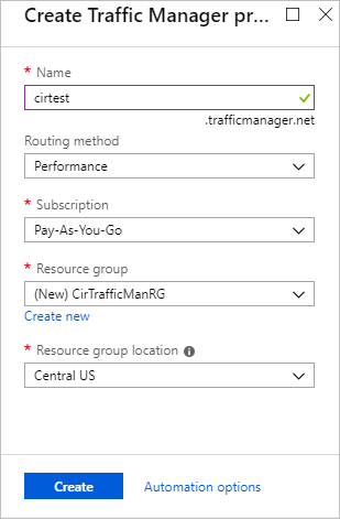 Create Traffic Manager Profile
